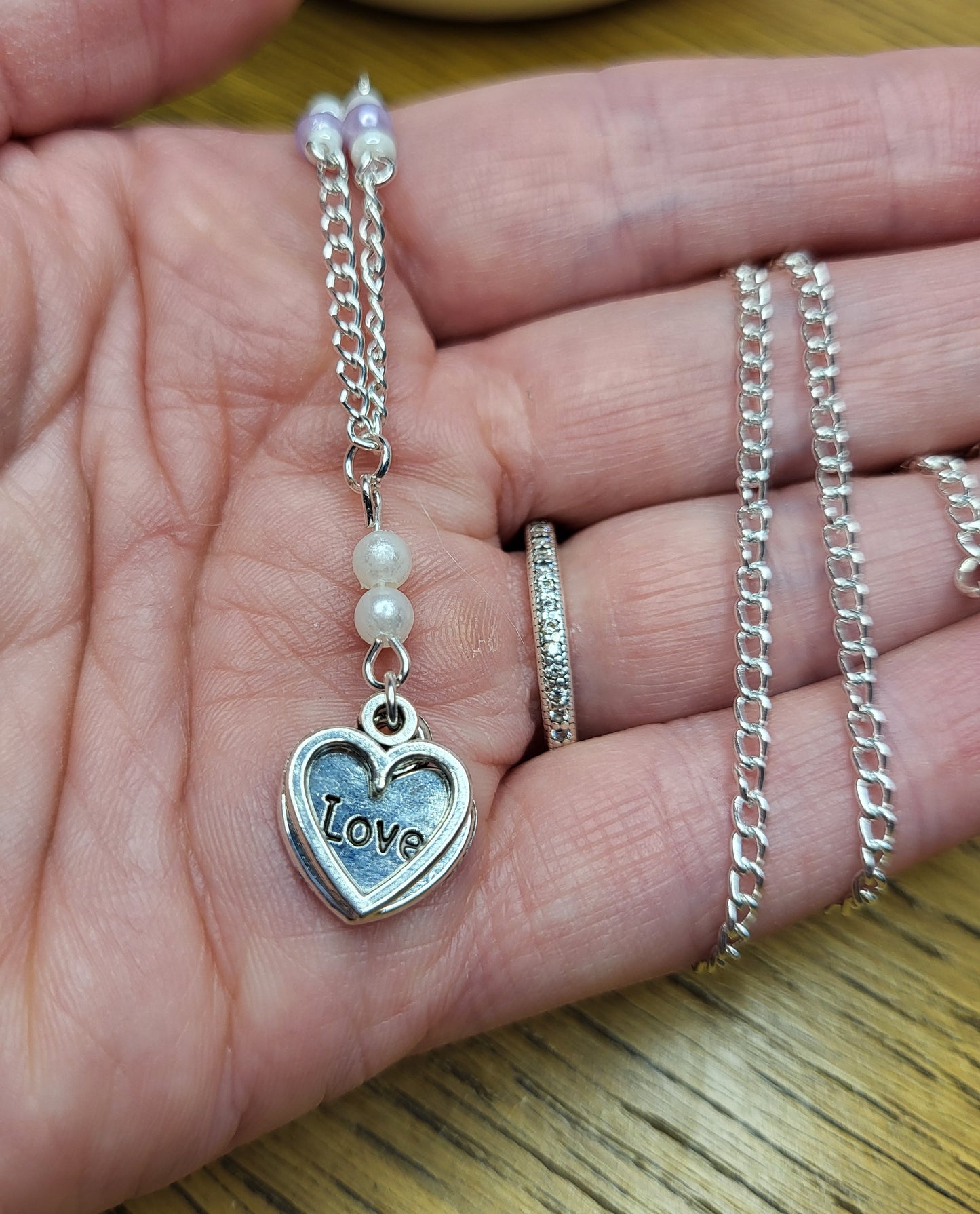 Love Heart Silver Tone Necklace and Earring Set. Nickel Free Wires or Clip On. One of a Kind