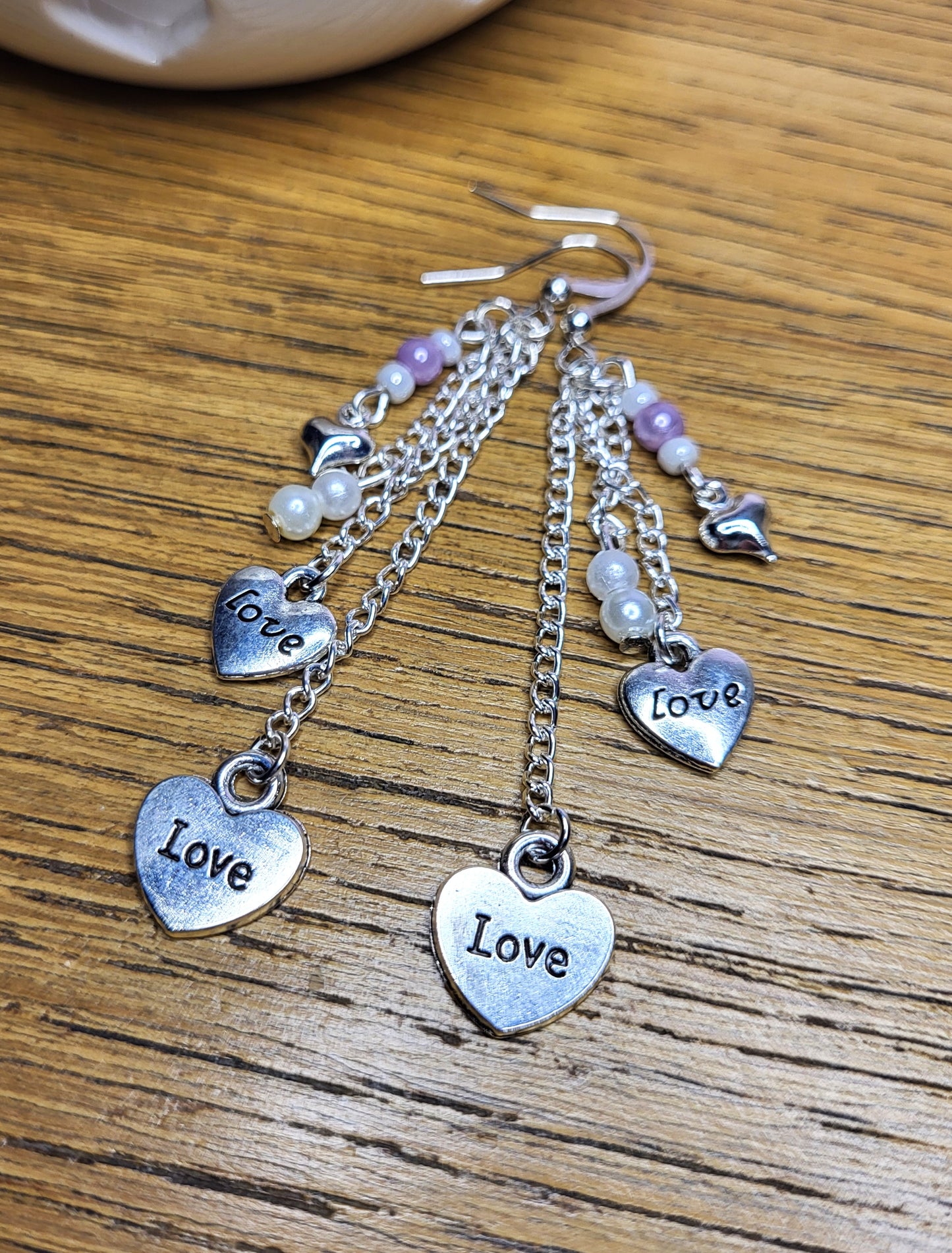 Love Heart Silver Tone Necklace and Earring Set. Nickel Free Wires or Clip On. One of a Kind