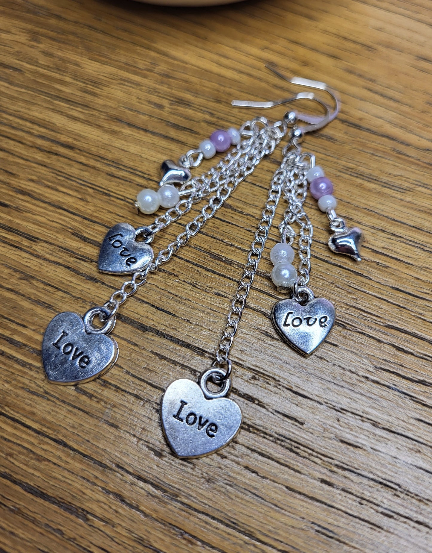 Love Heart Silver Tone Necklace and Earring Set. Nickel Free Wires or Clip On. One of a Kind