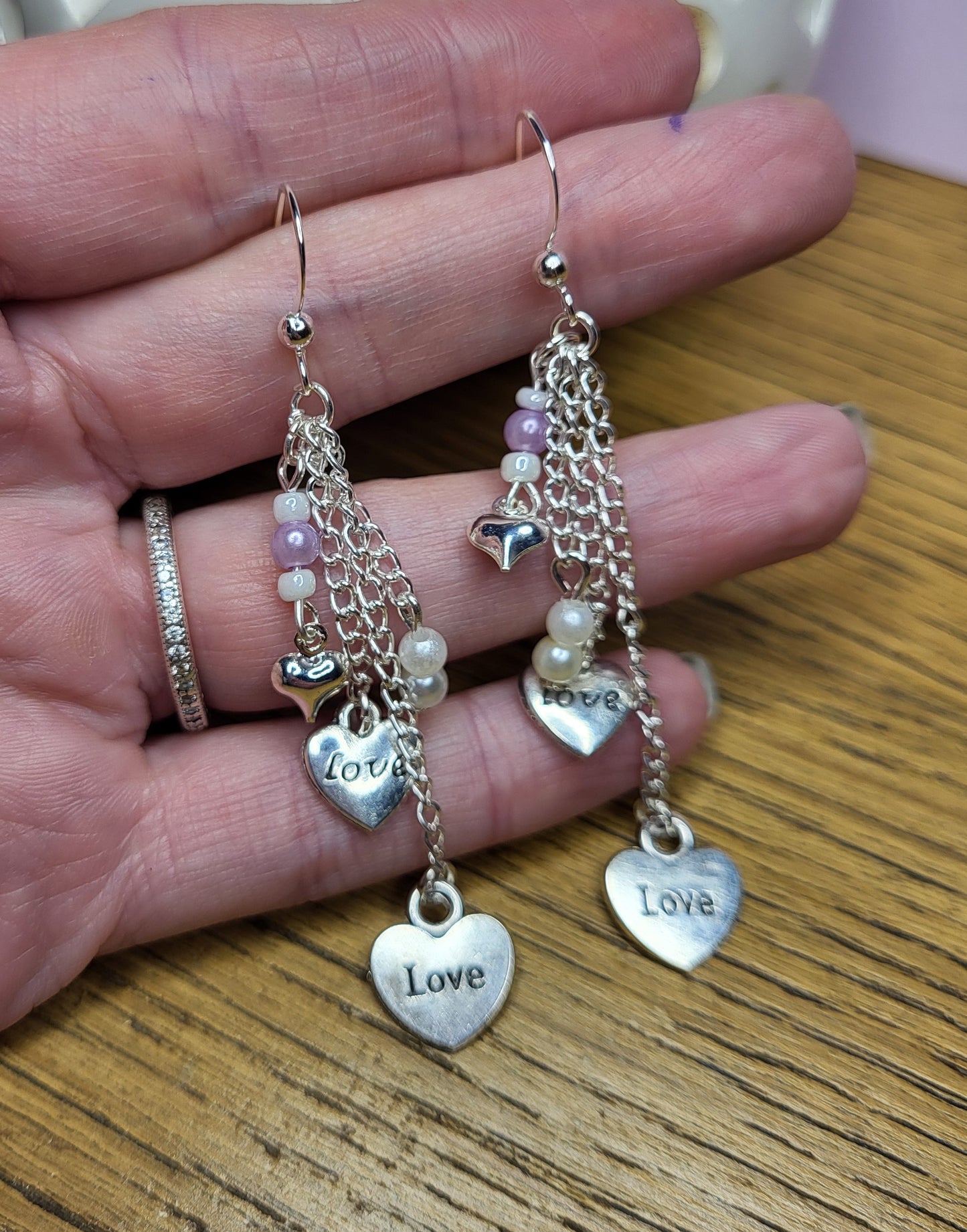 Love Heart Silver Tone Necklace and Earring Set. Nickel Free Wires or Clip On. One of a Kind