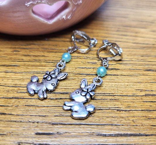 Cute Rabbit Bunny Earrings. One of a Kind. Childrens Earrings. Nickel Free Wires or Clip On