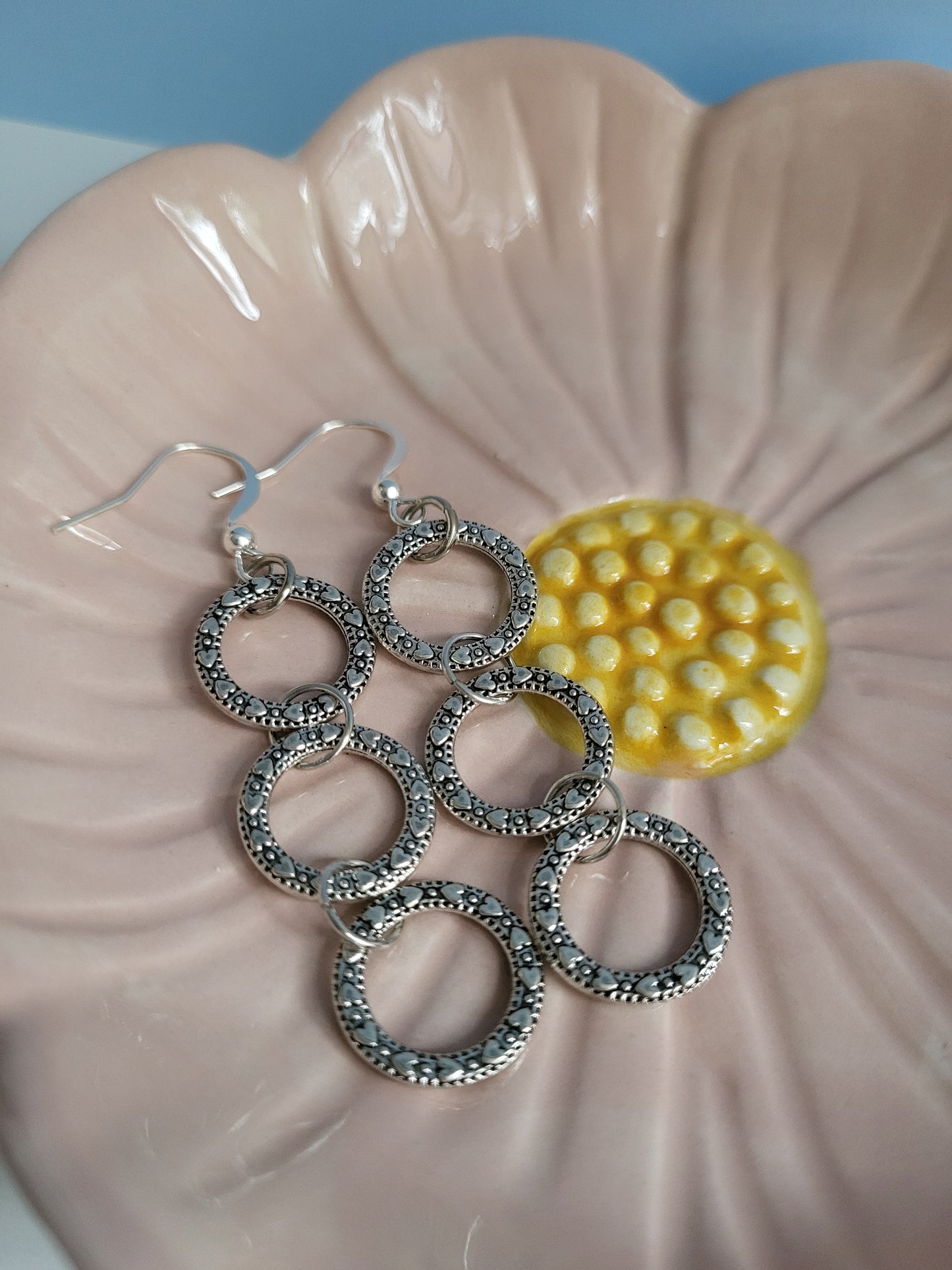 Silver Tone Heart Ring Earring and Necklace Set.  One of a Kind