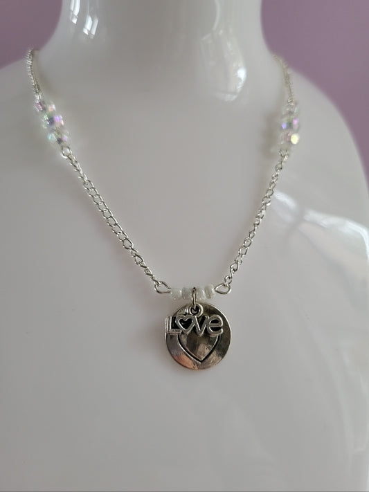 Silver Tone 'Love' Necklace with Beaded Detail. One of a Kind