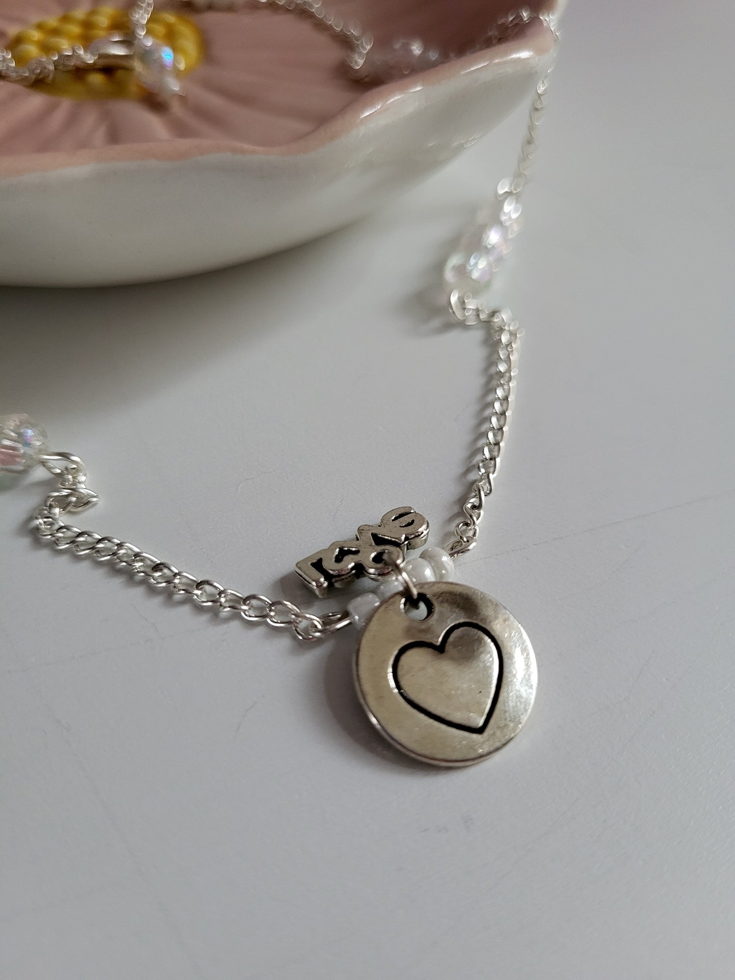 Silver Tone 'Love' Necklace with Beaded Detail. One of a Kind