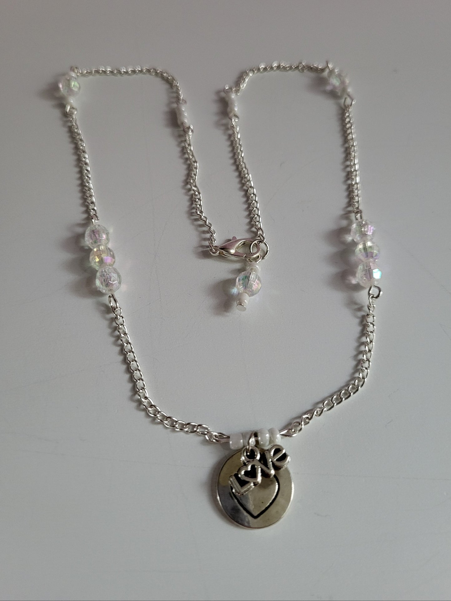 Silver Tone 'Love' Necklace with Beaded Detail. One of a Kind