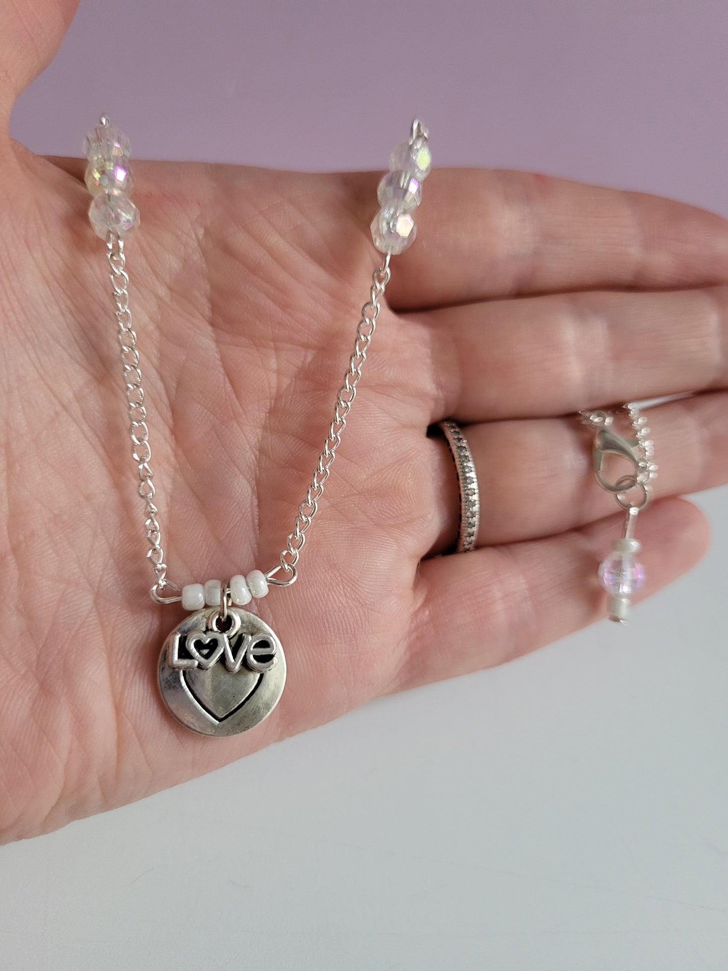 Silver Tone 'Love' Necklace with Beaded Detail. One of a Kind