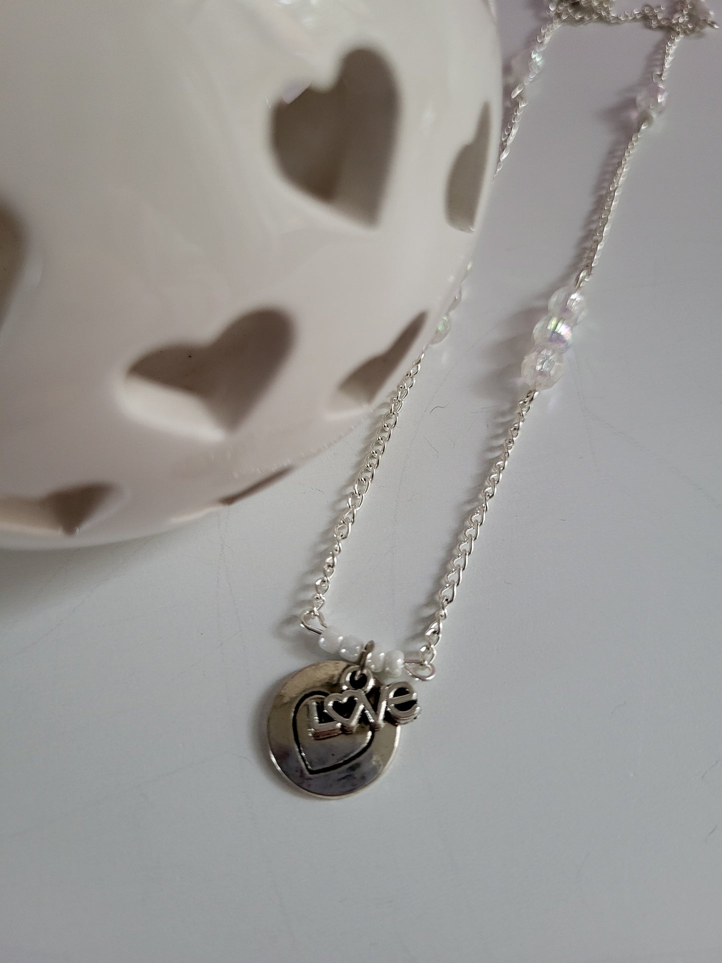 Silver Tone 'Love' Necklace with Beaded Detail. One of a Kind