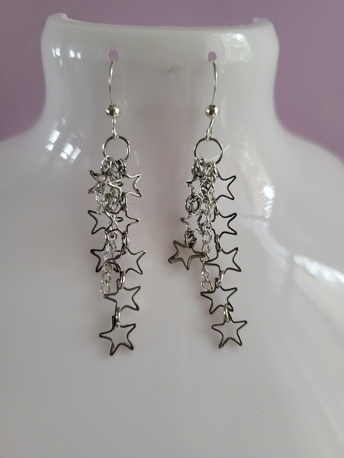 Silver Tone Star Burst Drop Earrings. Upcycled, Recycled, One of a Kind