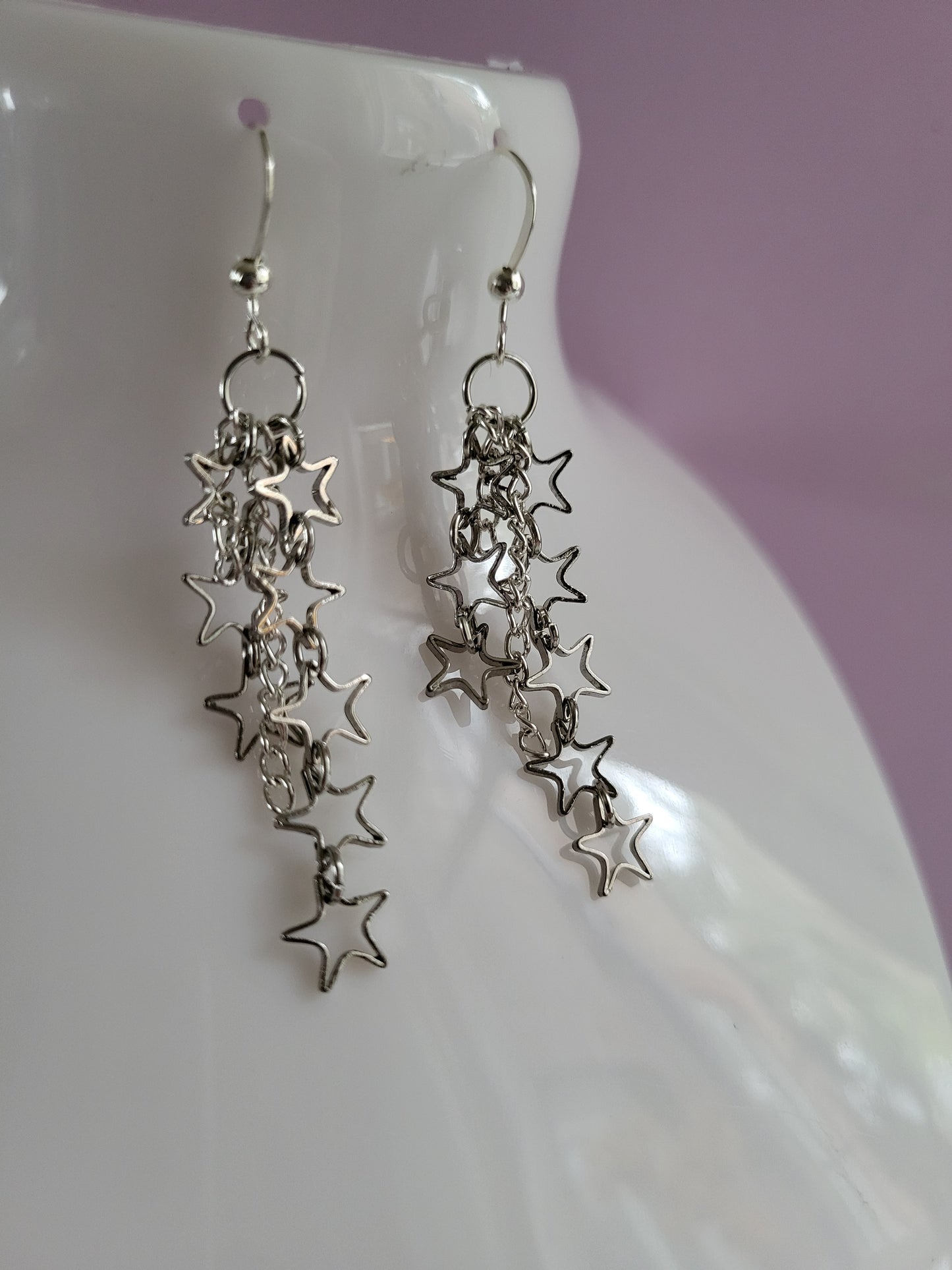 Silver Tone Star Burst Drop Earrings. Upcycled, Recycled, One of a Kind