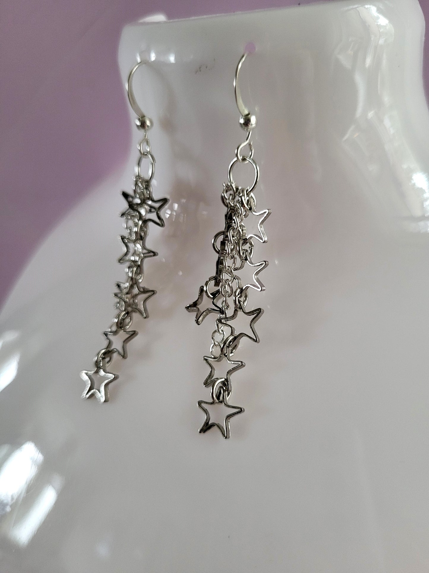 Silver Tone Star Burst Drop Earrings. Upcycled, Recycled, One of a Kind