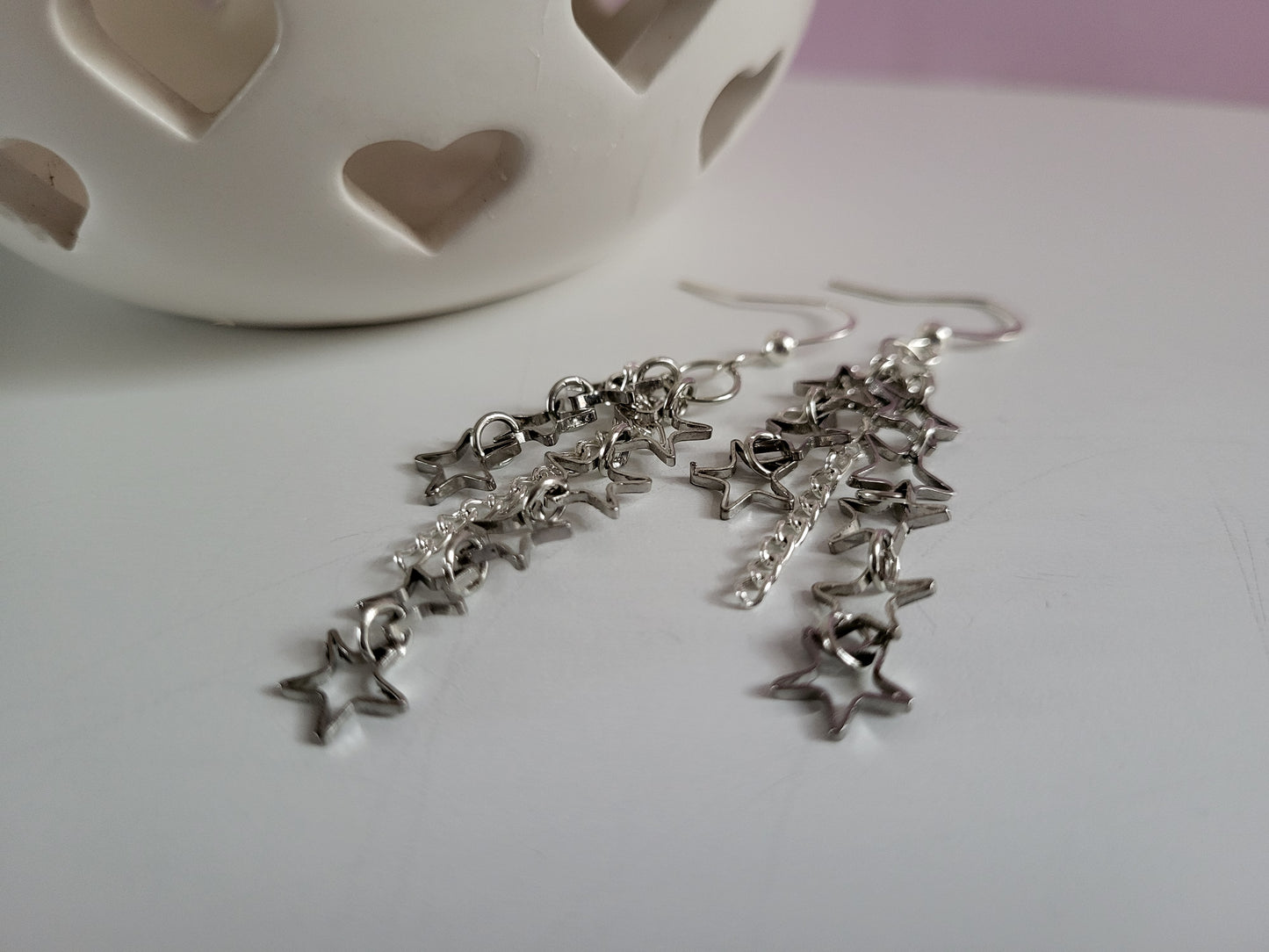 Silver Tone Star Burst Drop Earrings. Upcycled, Recycled, One of a Kind