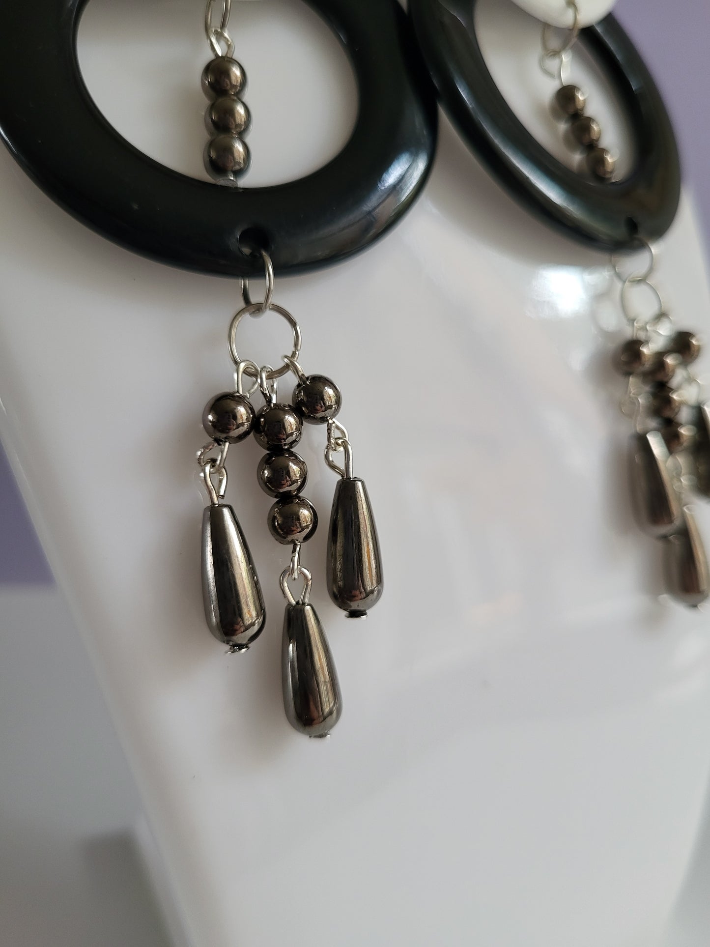 Black and White Ring Bold Statement Earrings with Bead Earrings. Recycled, Upcycled, One of a Kind