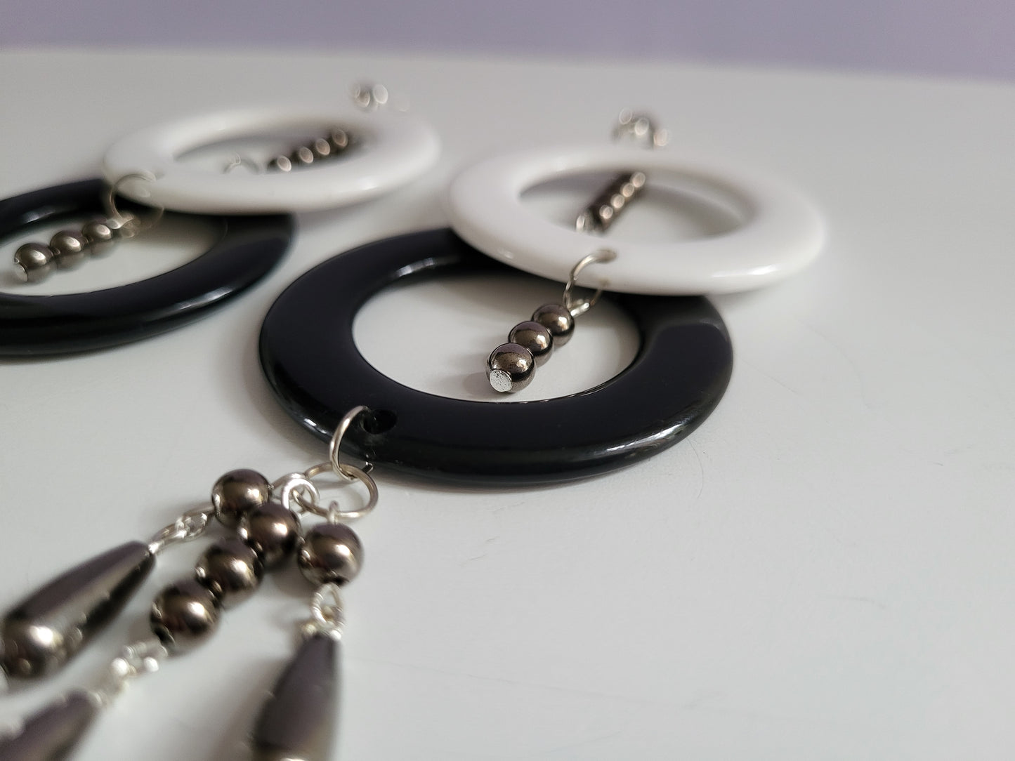 Black and White Ring Bold Statement Earrings with Bead Earrings. Recycled, Upcycled, One of a Kind