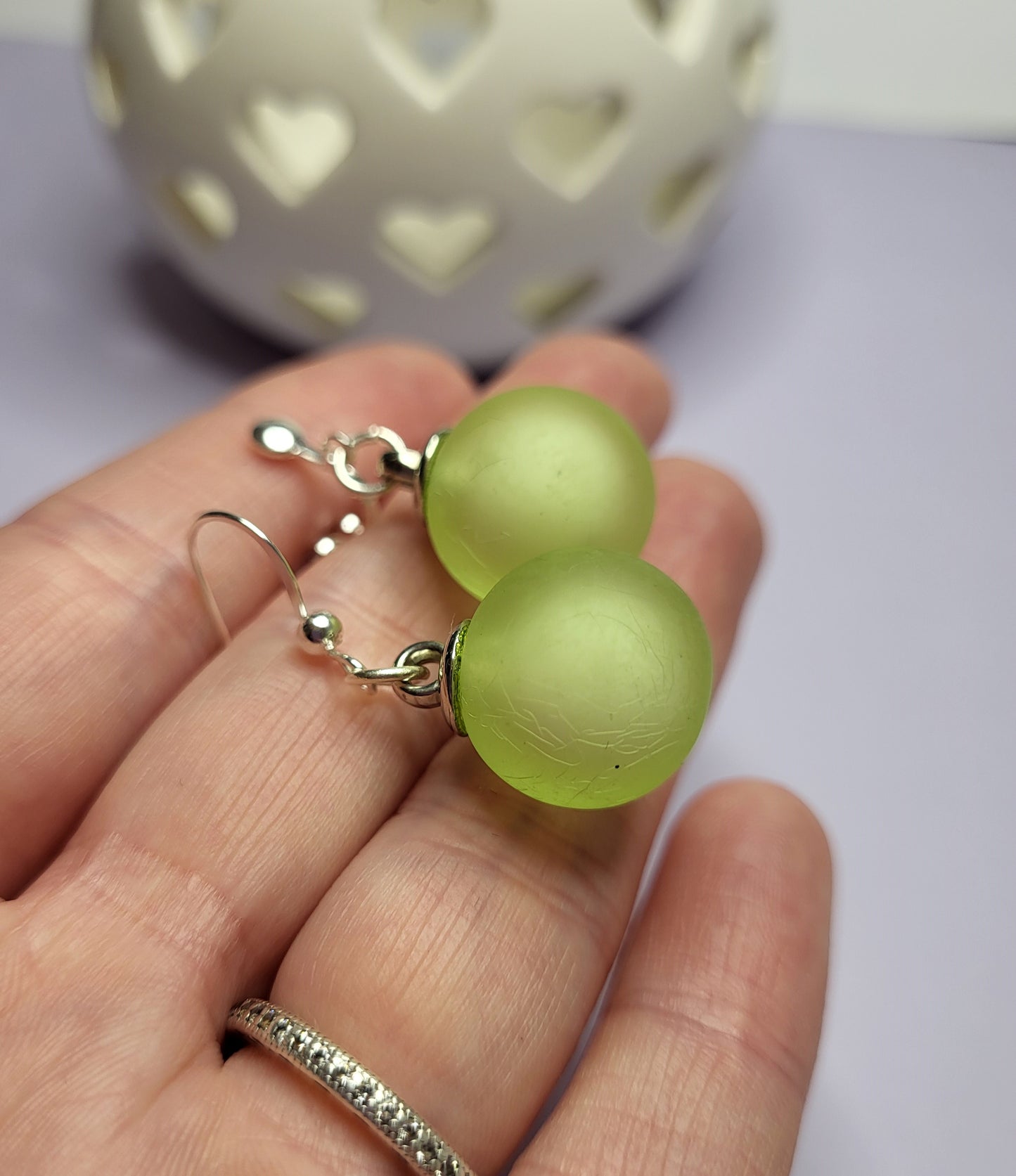 Green Ball/Bauble Earrings. Nickel Free. Clip On