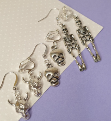 Animal Skull, Skull, Skeleton, Small Skull Earrings. Halloween Clip On Hypoallergenic, Allergy Free Stocking Filler