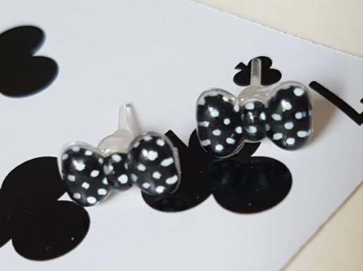 Black and White Polka Dot Bow Mini Studs. Allergy and Nickel Free Earrings. Childrens Earrings, Small Studs, Quirky Earrings, Cute Earrings