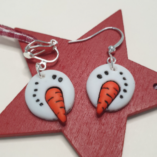 Snowmen Face Earrings. Clip On, Hypoallergenic, Lead Nickel Allergy Free Christmas Winter Festive Seasonal Glitter Stocking Filler, Xmas