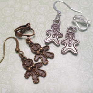 Cute Gingerbread Men / Man / Person Earrings. Clip On,  Hypoallergenic, Allergy. Nickel, Lead Free.  Christmas, Cookie, Gift