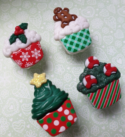 Cute Christmas Cupcake Pin. Xmas Tree, Gingerbread Man, Holly, Candy, Lapel Pin, Badge