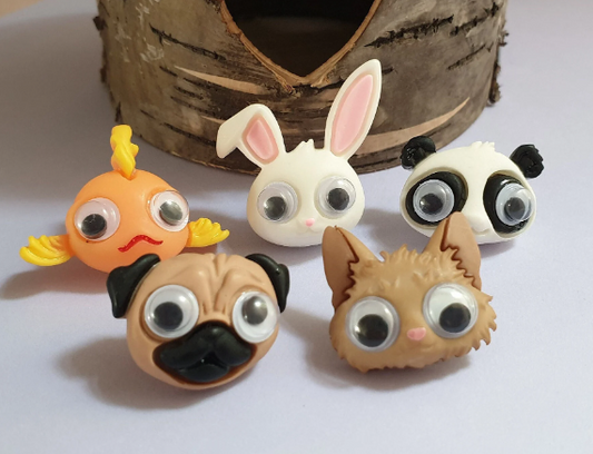 Cute Googly Eyes Animal Pins. Pug Dog, Cat, Goldfish Fish, Bunny Rabbit, Panda Bear. Lapel Pin, Pin Badge, Hat Pin Stocking Filler Easter