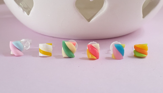 Mini Marshmallow Stud Earrings. Hypoallergenic, Allergy and Nickel Free. Candy Lover Gift, Sweet Gift, Candy Earrings, Quirky Studs