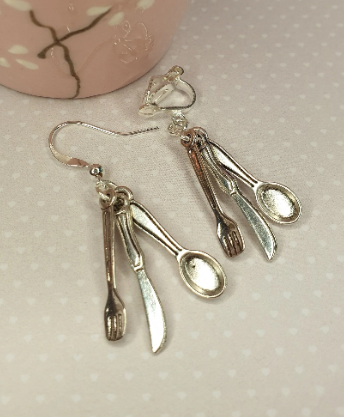 Cutlery, Knife, Fork, Spoon Earrings. Quirky Earrings. Foodie Gift, Food Earrings, Hypoallergenic, Allergy, Nickel Free. Clip On Earrings