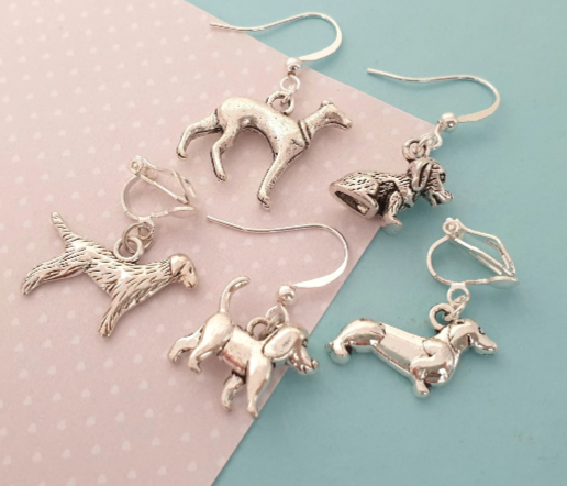 Dog Earrings. Nickel Free Earrings. Clip On Earrings. Dachshund Lover, Greyhound Lover, Retriever Lover, Puppy Gift, Dog Owner Gift, Dog Mum