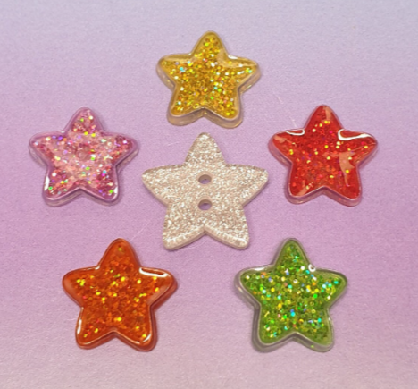 Glitter Star Stud Earrings. Choice of Colours - Red, Silver, Orange, Green, Pink, Blue, Purple, Yellow. Hypoallergenic, Allergy Free