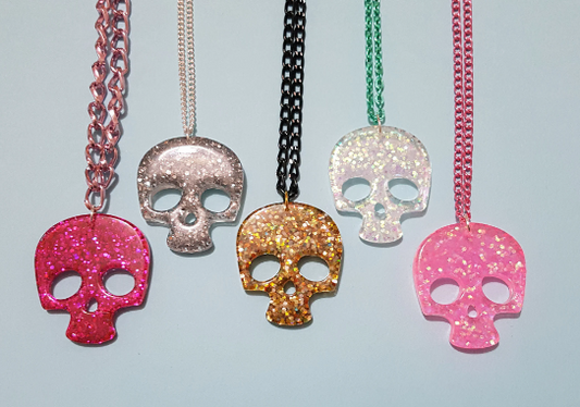 Glitter Skull Necklace, Pendant and Chain Stocking Filler Christmas Xmas Gift