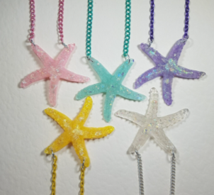 Pastel Shade Starfish Bib Style Necklace - Purple/Lilac, Pink, Yellow, Green. Clear/White Perfect for Summer! Fish, Sea Life, Beach, Mermaid