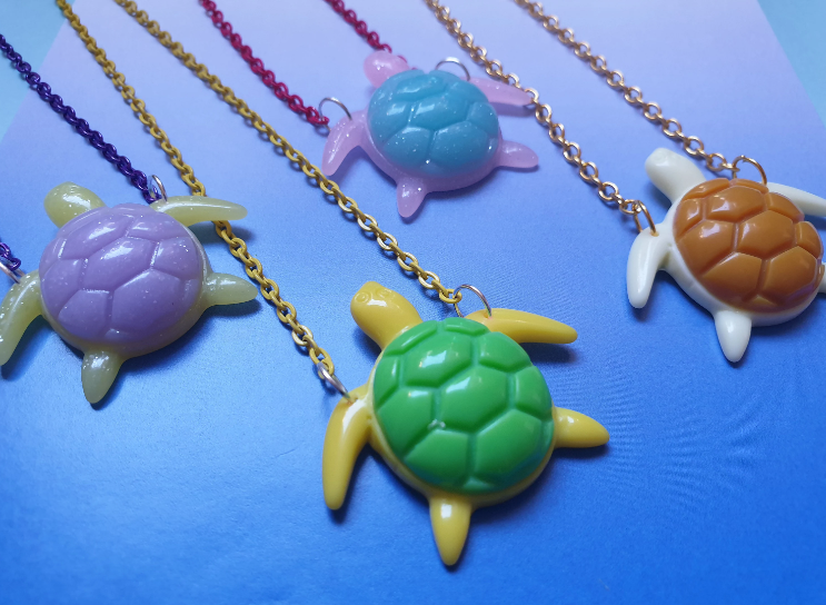 Turtle Bib Style Necklace - Pink, Blue, Yellow, Purple, Gold.  Sea Life, Ocean, Tortoise, Marine Life, Fish, Gift