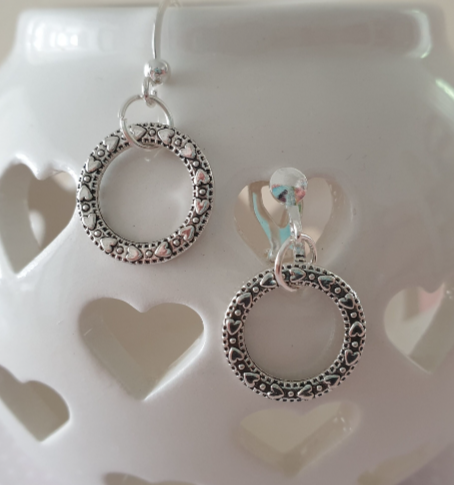 Heart Ring Earrings. Love, Clip On, Hypoallergenic, Allergy, Lead, Nickel Free. Valentines Day, Anniversary Gift for Her.