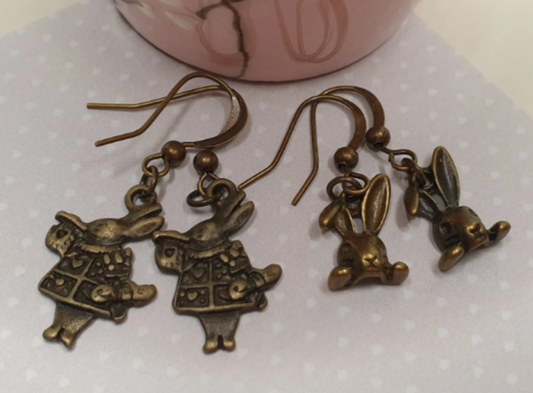 Rabbit Earrings in Bronze Tone. Rabbits, Bunny, Bunnies, Easter. Hypoallergenic Wires, Allergy, Lead, Nickel Free