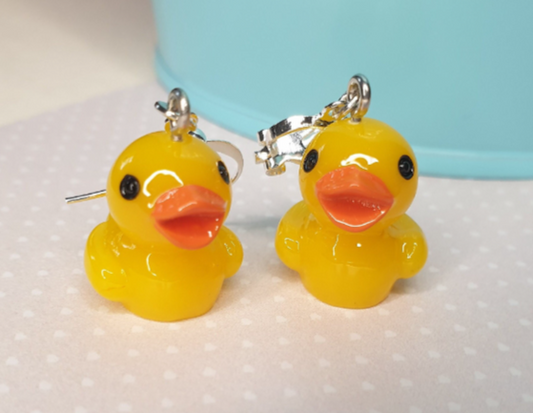 Rubber Duck Earrings. 3D Yellow Duck. Clip On, Hypoallergenic, Allergy, Lead, Nickel Free. Gift, Quirky, Novelty