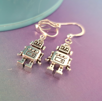 Robot Earrings. Nickel Free Earrings. Clip On Earrings. Quirky Earrings, Fun Earrings. Robot Jewellery, Robot Jewelry, Bot Earrings Gift