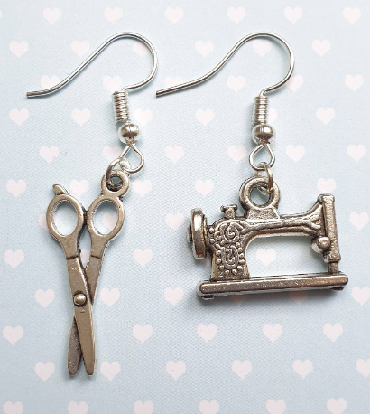 Sewing Machine or Scissors Earrings. Silver, Sewing, Crafts, Crafty, Hypoallergenic Lead Nickel Free Allergy Free