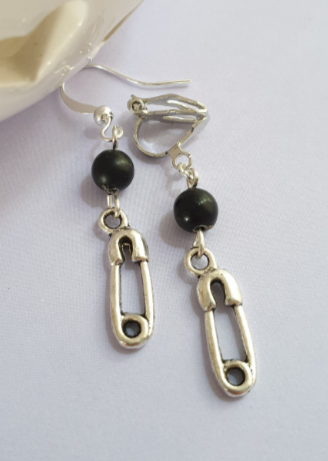 Silver Tone Safety Pin Earrings. Hypoallergenic, Nickel Free or Clip Ons. Punk Earrings, Emo Jewellery, Goth Earrings