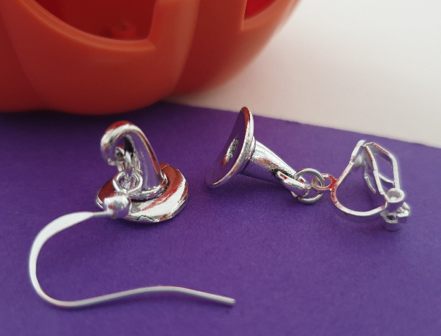 Silver Witches Hat Halloween Earrings. Hypoallergenic, Allergy Free, Nickel Free Earrings, Clip On Earrings