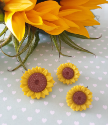 Sunflower Stud Earrings or Pin. Flower. Clip On, Hypoallergenic, Allergy, Lead, Nickel Free. Lapel Pin, Gift