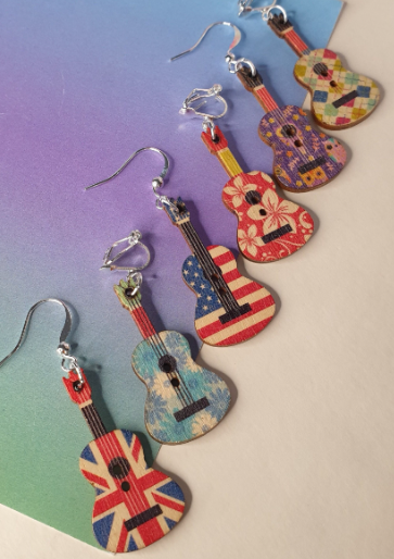 Wooden Guitar Earrings. Music Earrings. Clip On Earrings. Nickel Free Earrings. Music Jewellery. Guitarist Gift. Music Lover Earrings