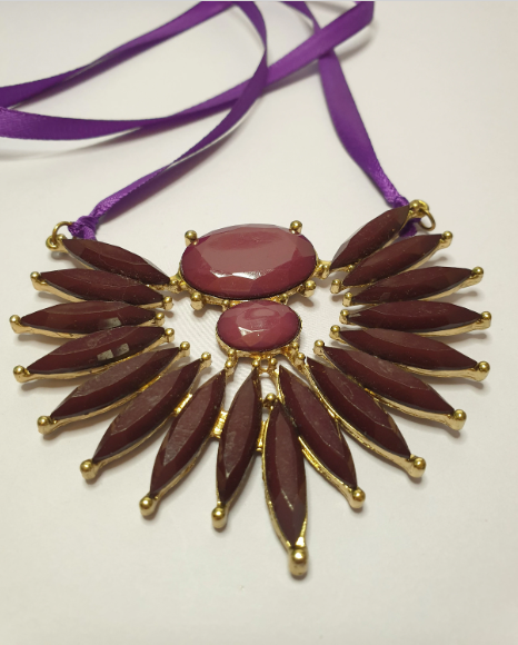 Purple Statement Ribbon Tie Bib Necklace. Recycled Piece. One of a Kind