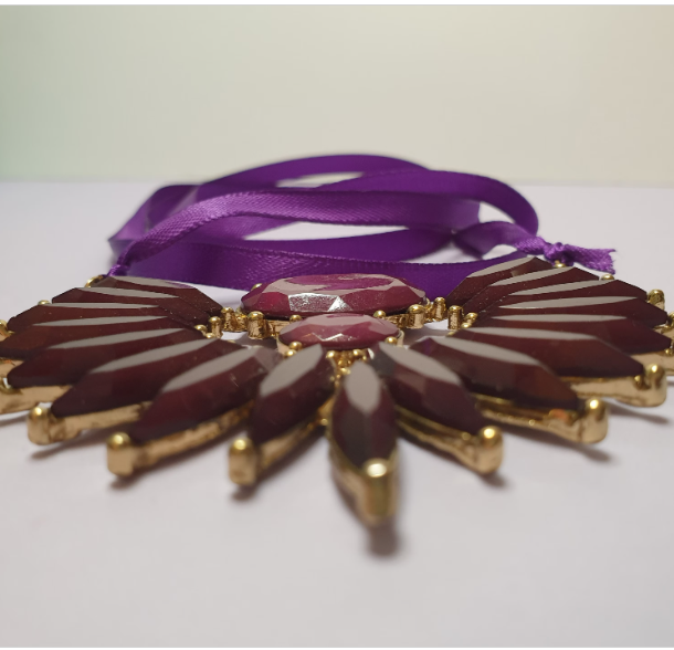 Purple Statement Ribbon Tie Bib Necklace. Recycled Piece. One of a Kind