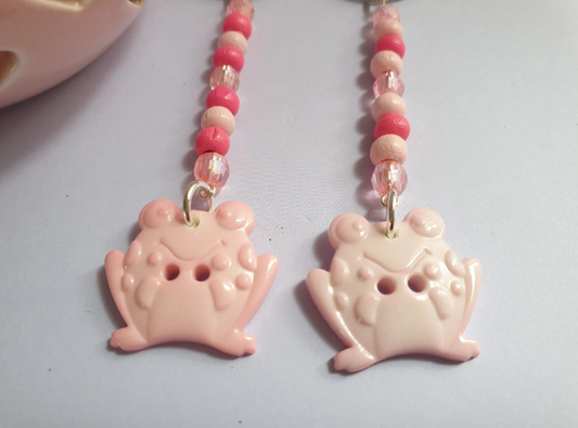 Pink Frog Keyring Keychain. Beaded Keychain. Frog Lover Gift. Froggy Friend