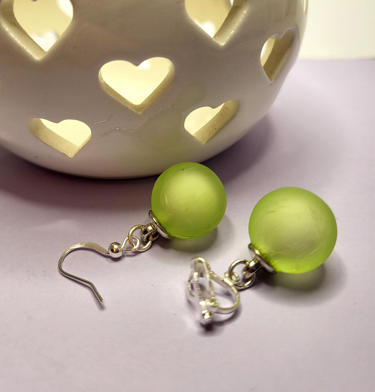 Green Ball/Bauble Earrings. Nickel Free. Clip On