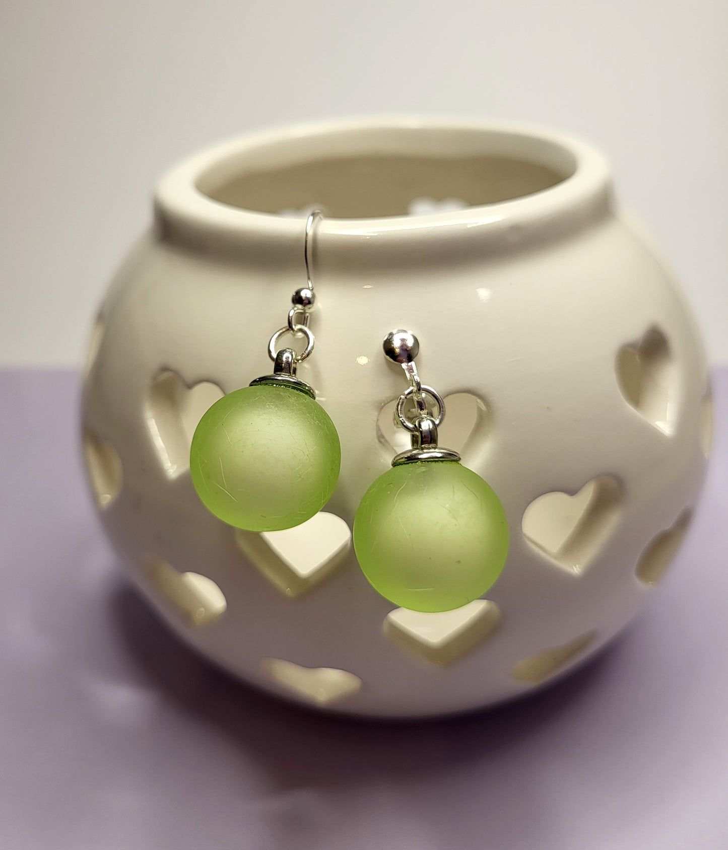 Green Ball/Bauble Earrings. Nickel Free. Clip On