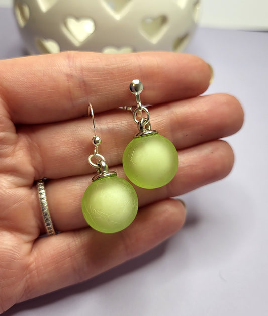 Green Ball/Bauble Earrings. Nickel Free. Clip On