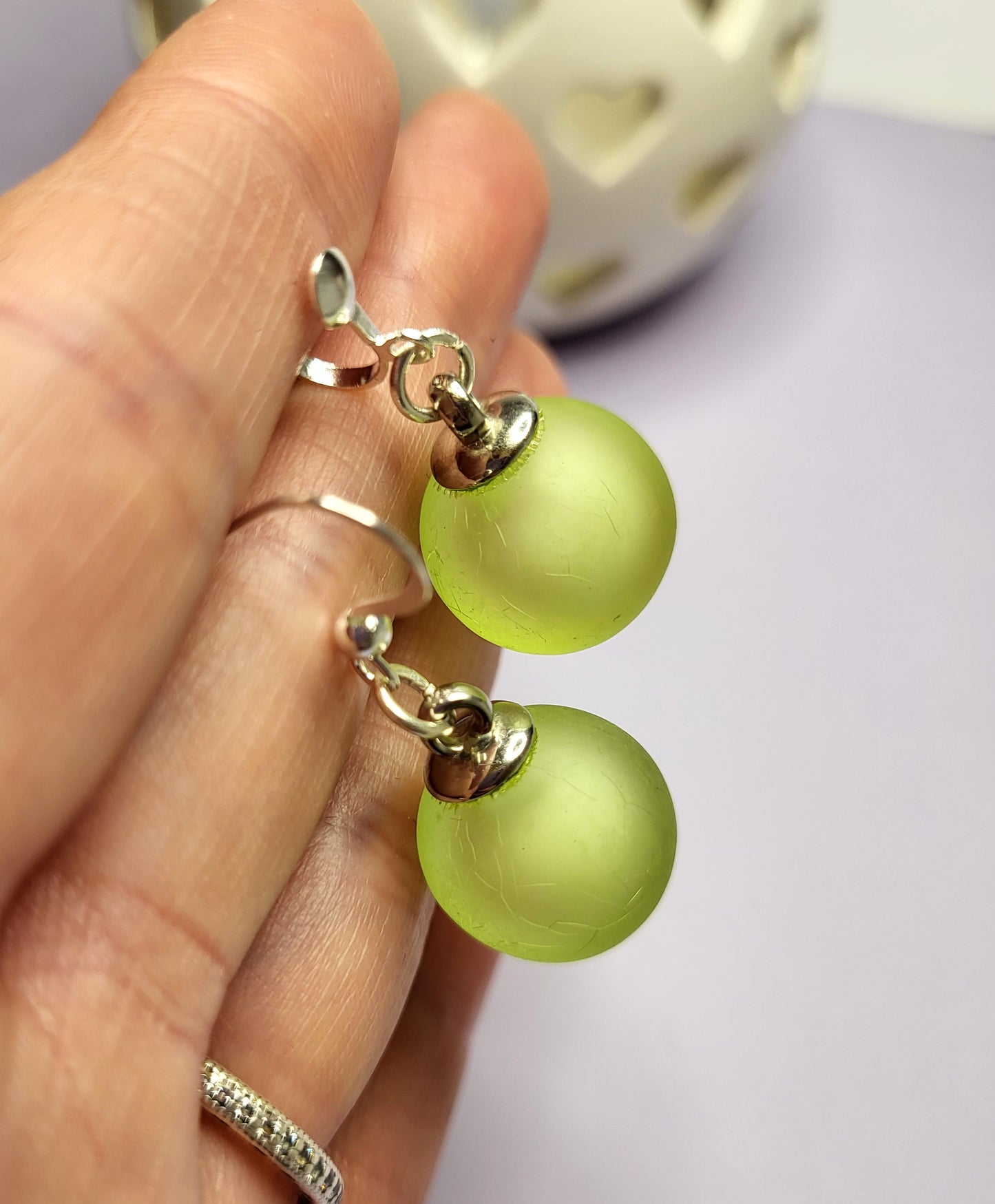 Green Ball/Bauble Earrings. Nickel Free. Clip On