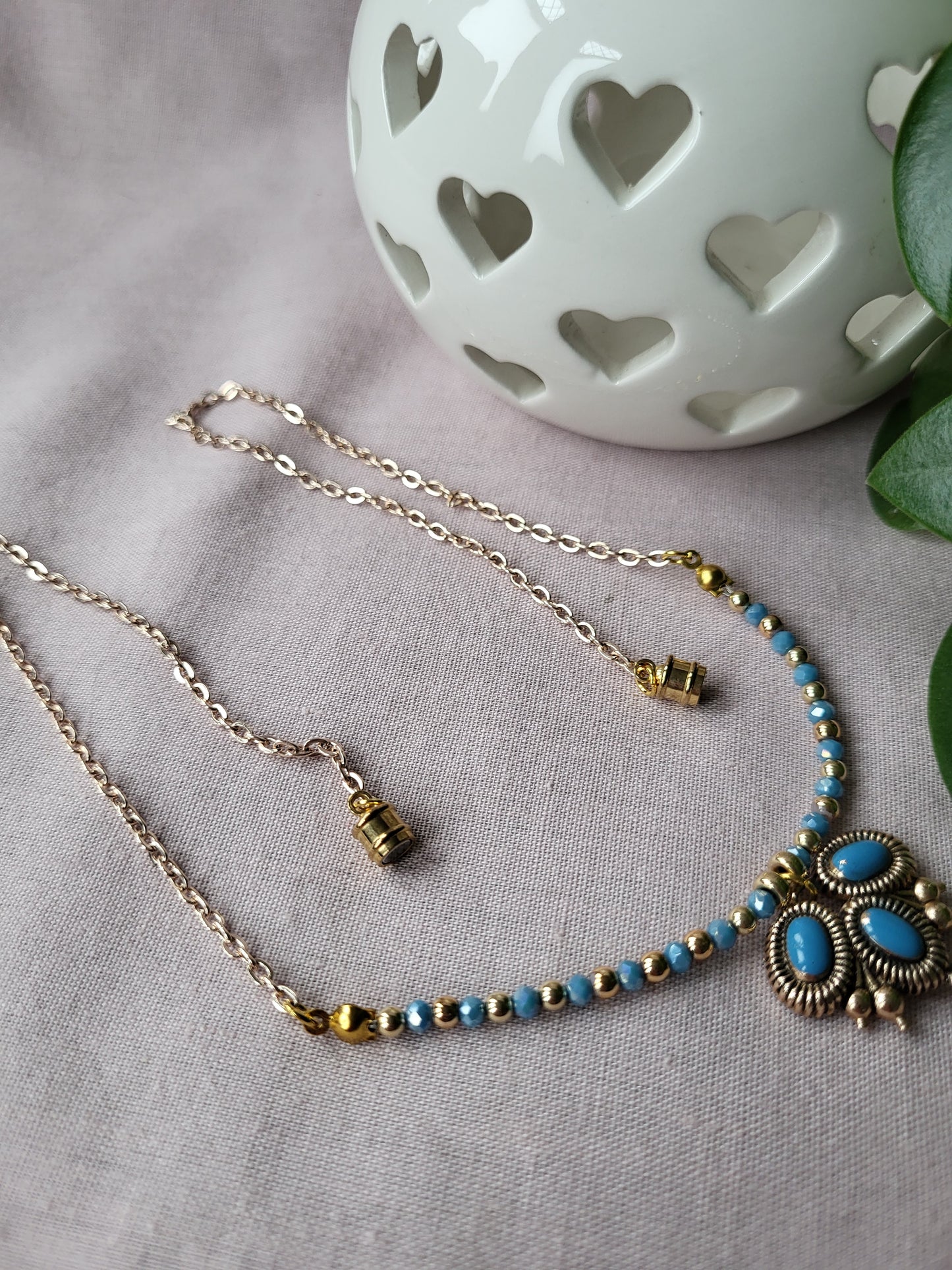 Gold and Duck Egg Blue Dainty Upcycled Necklace