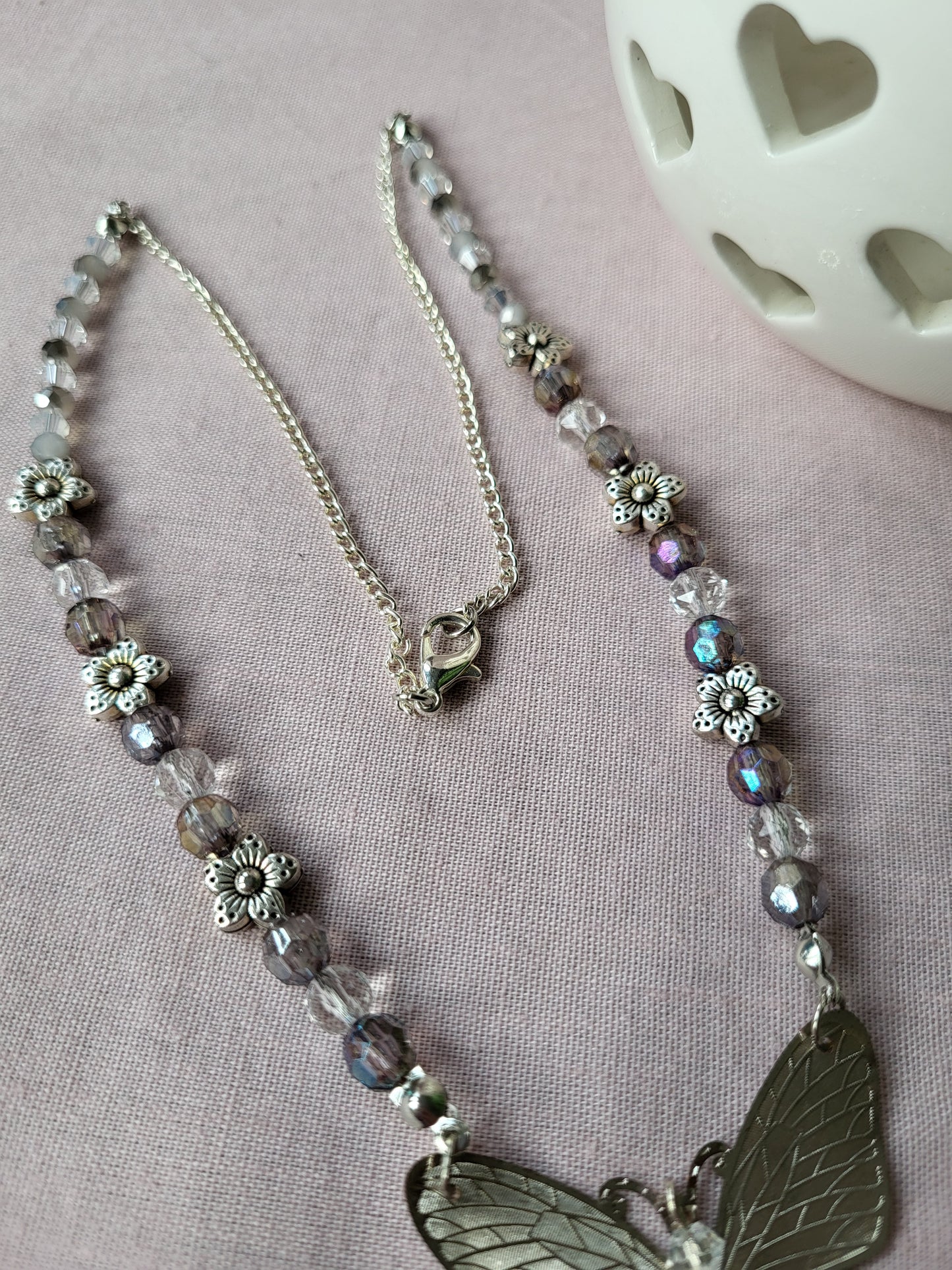 Upcycled Silver Beaded Butterfly Necklace