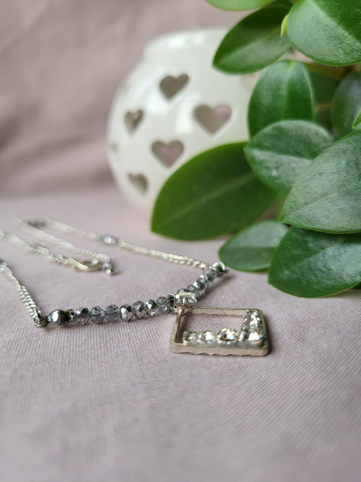 Upcycled Dainty Diamante Pendant Necklace with Beaded Details